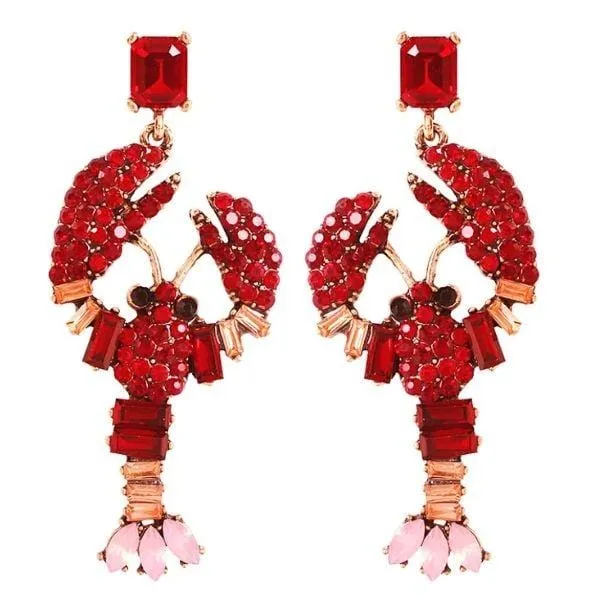 Large Colorful Rhinestone Lobster Dangling Earrings