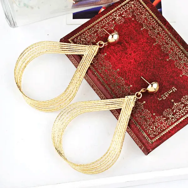 Large Gold Teardrop Dangling Earrings