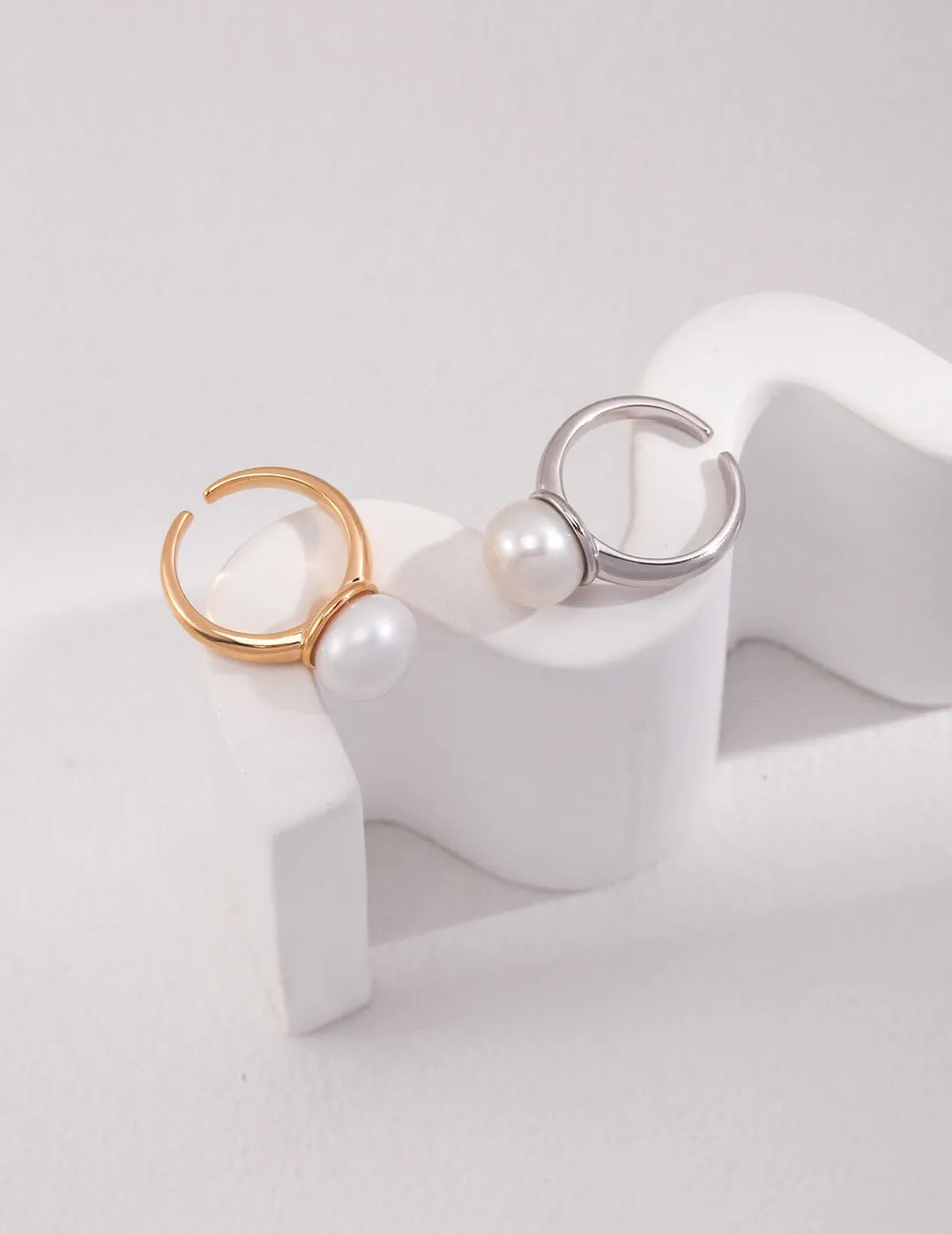 Large Pearl Open Ring in Gold Vermeil