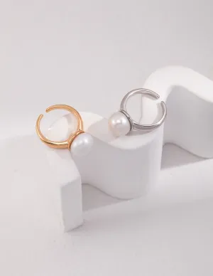 Large Pearl Open Ring in Gold Vermeil