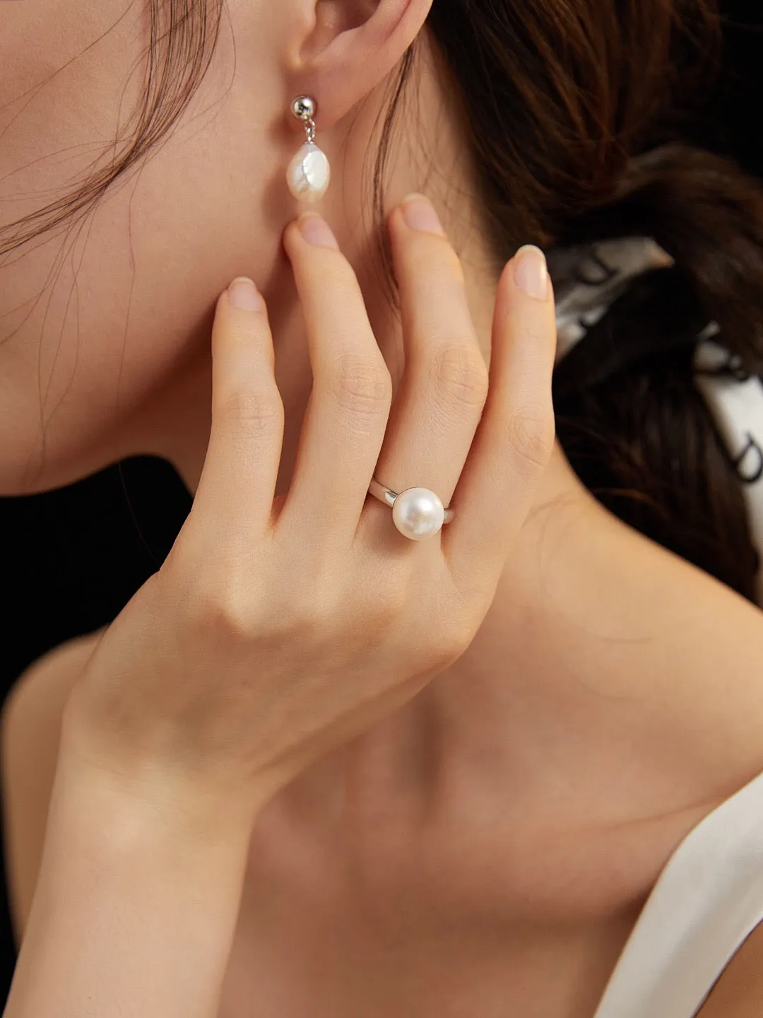 Large Pearl Open Ring in Gold Vermeil