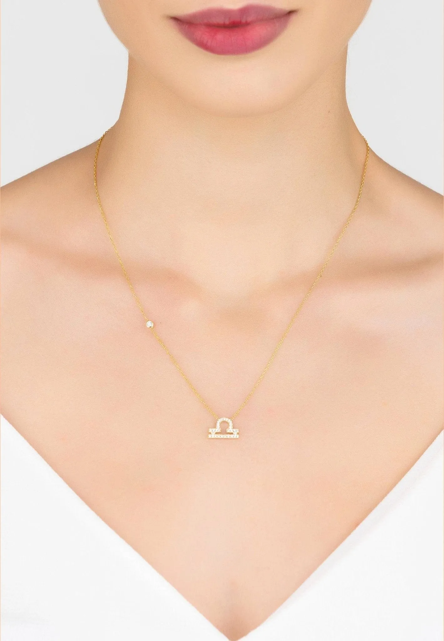 Libra Zodiac Pendant Necklace Dipped in Gold