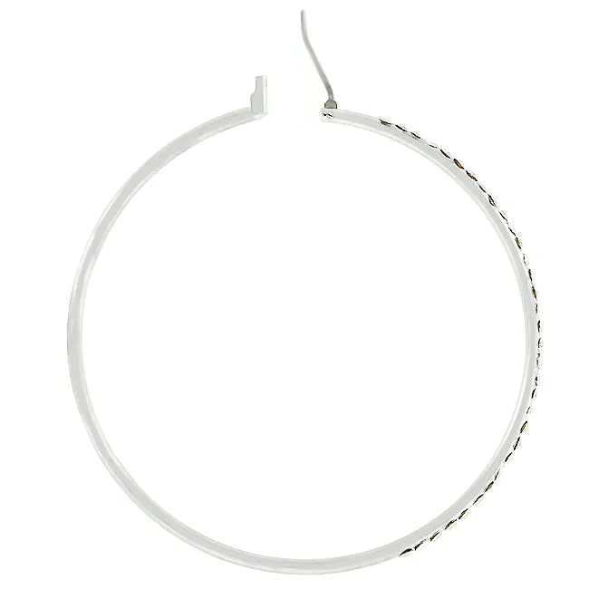 LOVCIA Elegant 2-Inch Rhodium-Plated Cubic Zirconia Hoop Earrings