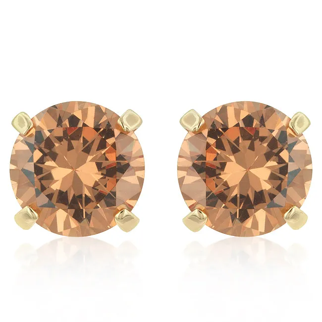 LOVCIA Elegant Champagne Zirconia Gold Stud Earrings