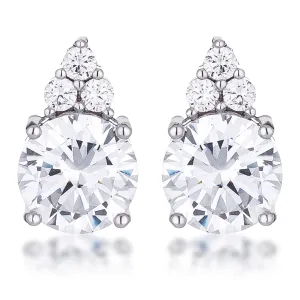 LOVCIA Elegant Rhodium-Plated 9mm Clear CZ Stud Earrings