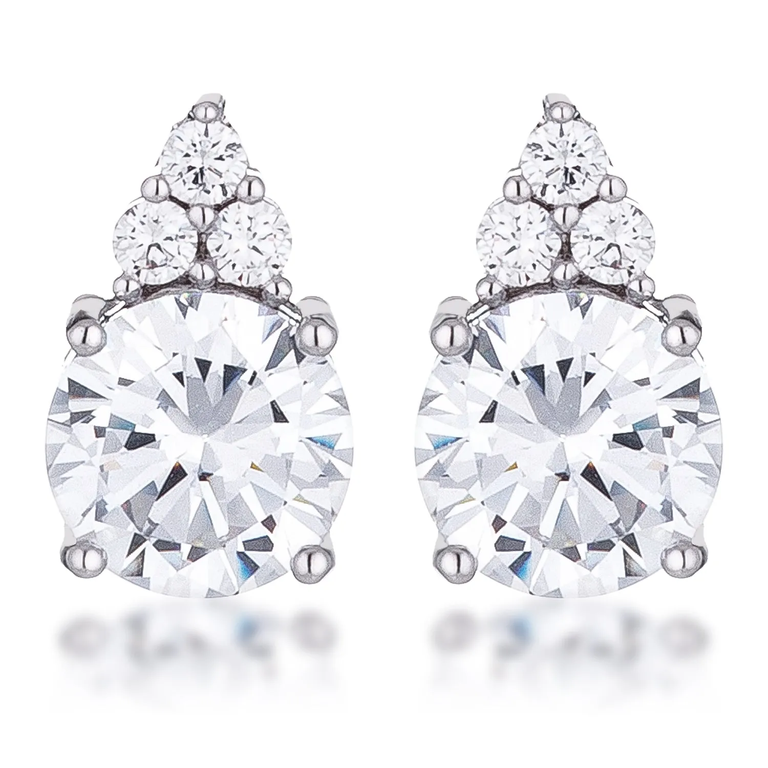 LOVCIA Elegant Rhodium-Plated 9mm Clear CZ Stud Earrings