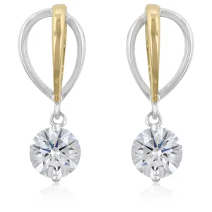 LOVCIA Elegant Two-Tone Cubic Zirconia Rhodium-Plated Drop Earrings