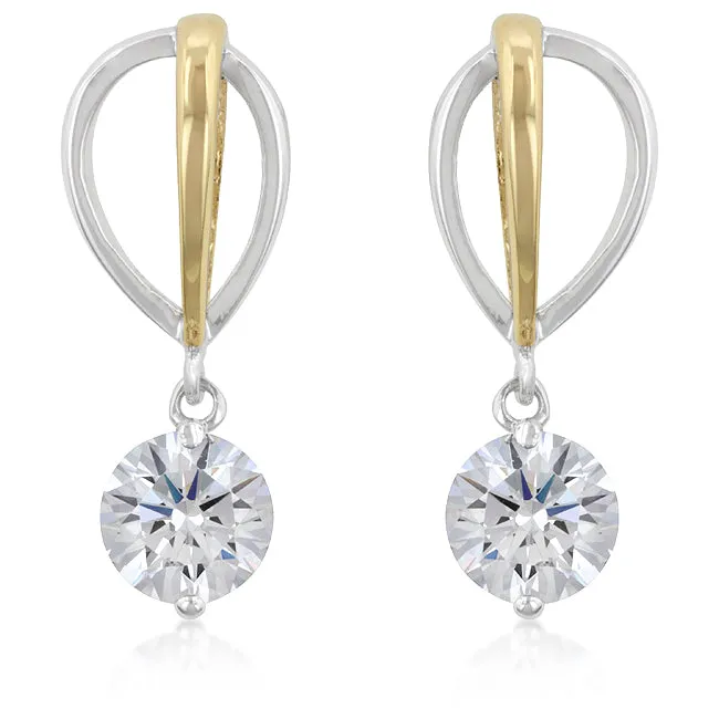 LOVCIA Elegant Two-Tone Cubic Zirconia Rhodium-Plated Drop Earrings
