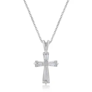 LOVCIA Glimmering Rhodium Cross Necklace with Emerald Cut Stone