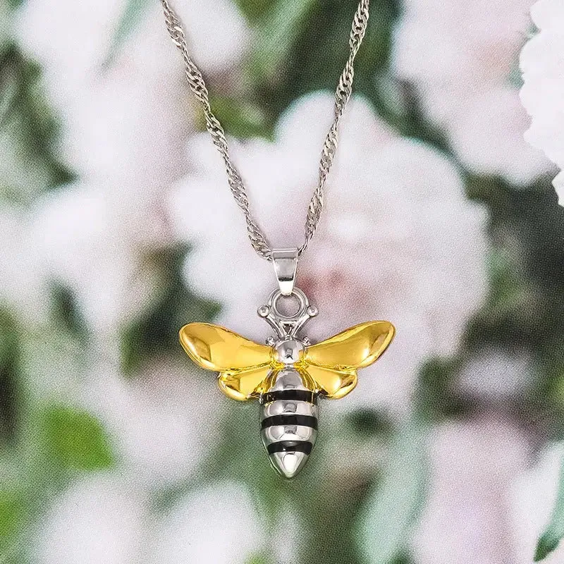 LOVCIA Honey Bee Jewelry Set - Sterling Silver Honey Bee Pendant & Stud Earrings Set