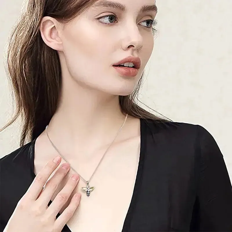 LOVCIA Honey Bee Jewelry Set - Sterling Silver Honey Bee Pendant & Stud Earrings Set