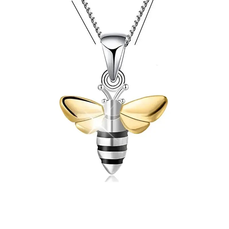 LOVCIA Honey Bee Jewelry Set - Sterling Silver Honey Bee Pendant & Stud Earrings Set