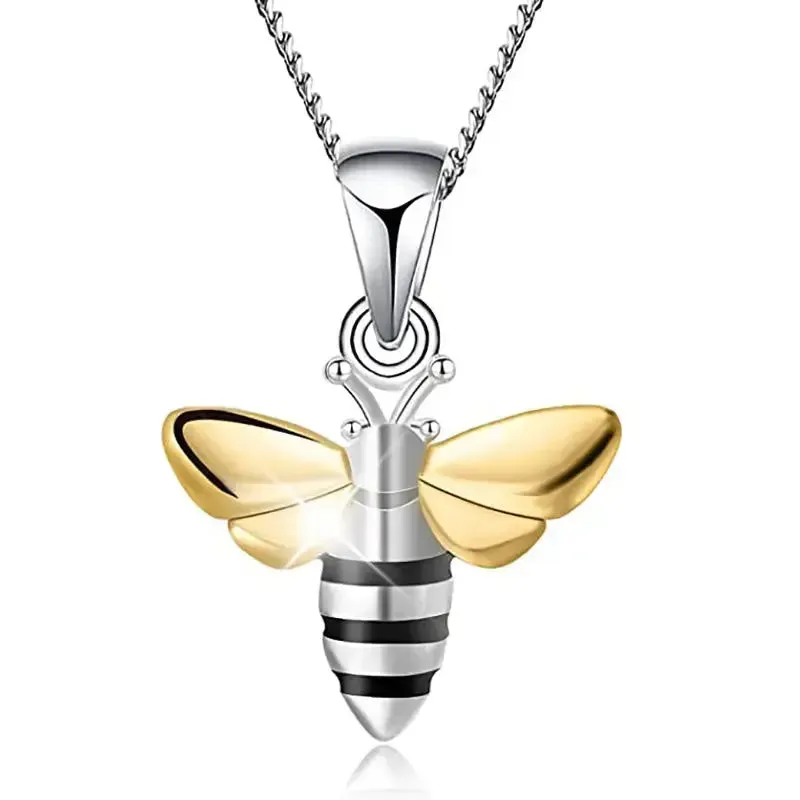 LOVCIA Honey Bee Jewelry Set - Sterling Silver Honey Bee Pendant & Stud Earrings Set