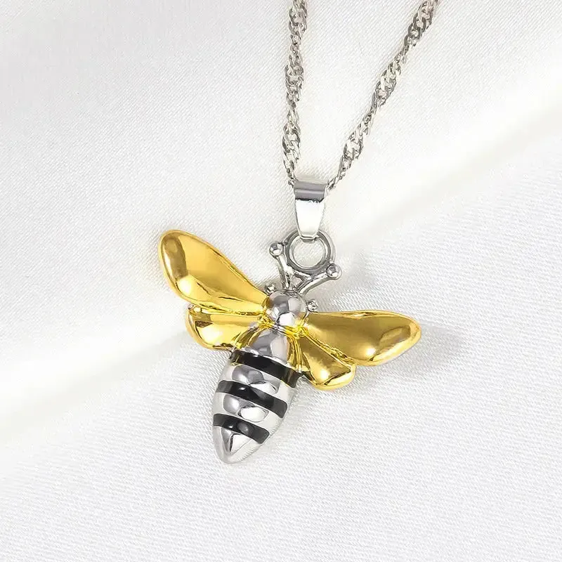LOVCIA Honey Bee Jewelry Set - Sterling Silver Honey Bee Pendant & Stud Earrings Set