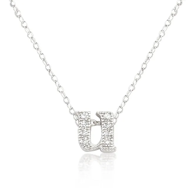 LOVCIA Sparkling Silver Initial U Letter Necklace with Cubic Zirconia Accents