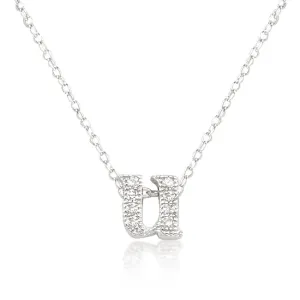 LOVCIA Sparkling Silver Initial U Letter Necklace with Cubic Zirconia Accents