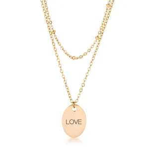 LOVCIA Stylish Dual Chain LOVE Pendant Necklace in Gold Finish