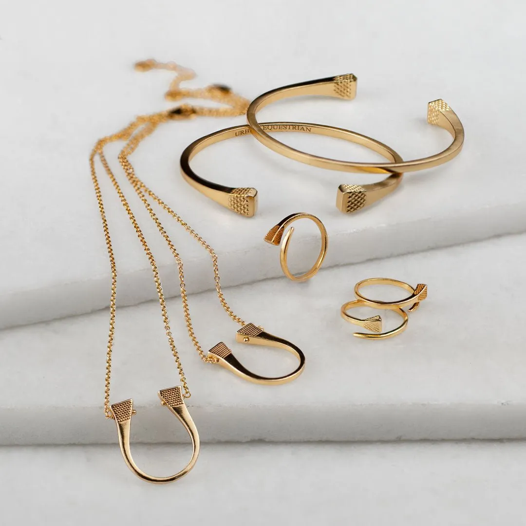 Lucky Nail - Blacksmith Texture and 14K Gold on Solid Brass Horseshoe Cuff Bracelet