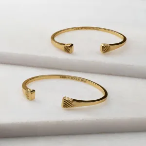 Lucky Nail - Blacksmith Texture and 14K Gold on Solid Brass Horseshoe Cuff Bracelet