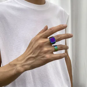 Men’s Colorful Geometric Metal Rings, 2-Piece Set