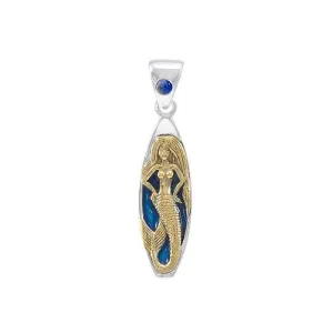 Mermaid Surfboard Sterling Silver & 14K Gold Accent Pendant MPD077