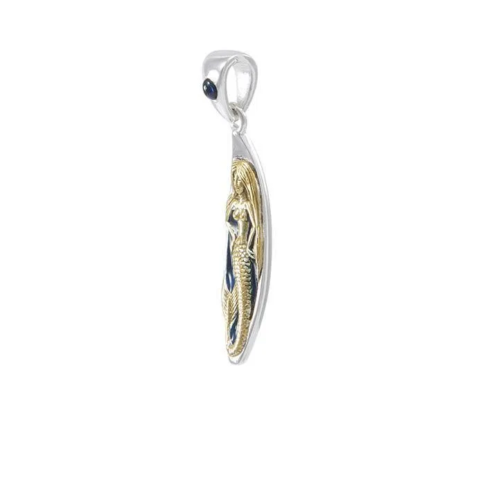 Mermaid Surfboard Sterling Silver & 14K Gold Accent Pendant MPD077