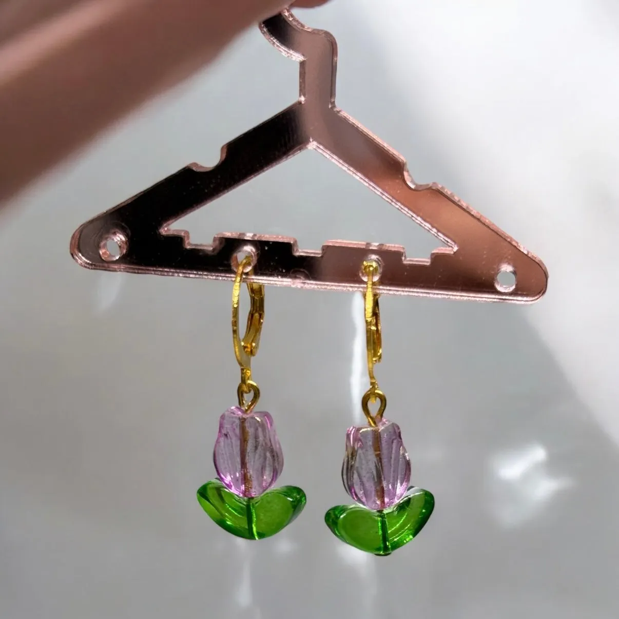 Minimalist - Tulips dangle earrings | minimalist earrings | colourful flower and leaf earrings | party fun mini huggie earrings