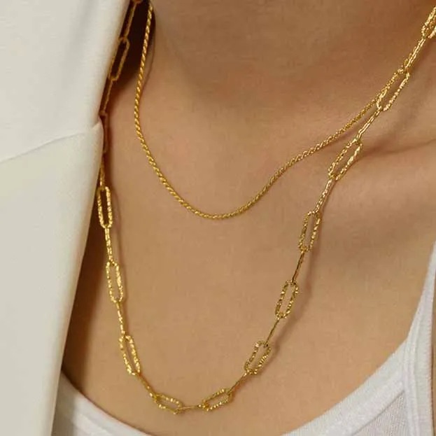 Minimalist Twisted Chain Necklace Dipped in Gold Over Sterling Silver