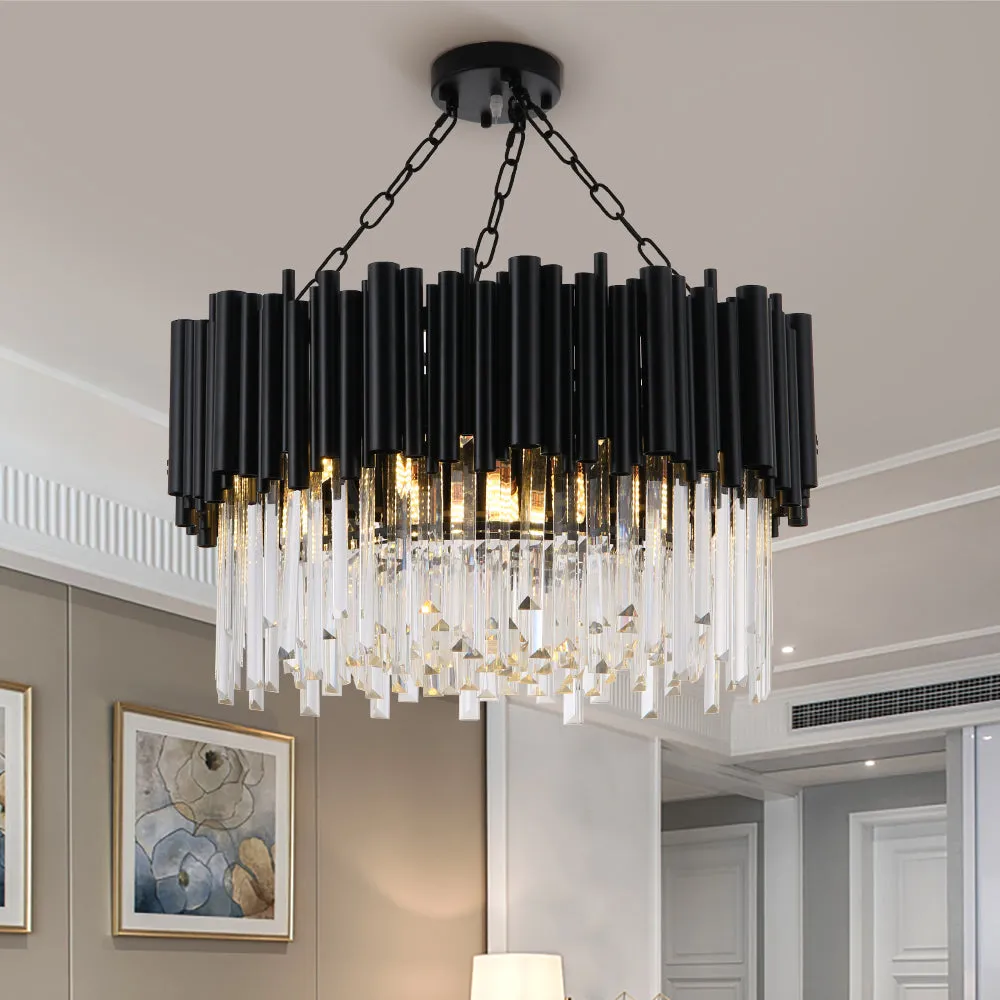 Modern Chandelier Black Metal Paint Crystal Pendants