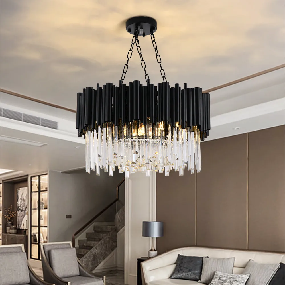 Modern Chandelier Black Metal Paint Crystal Pendants
