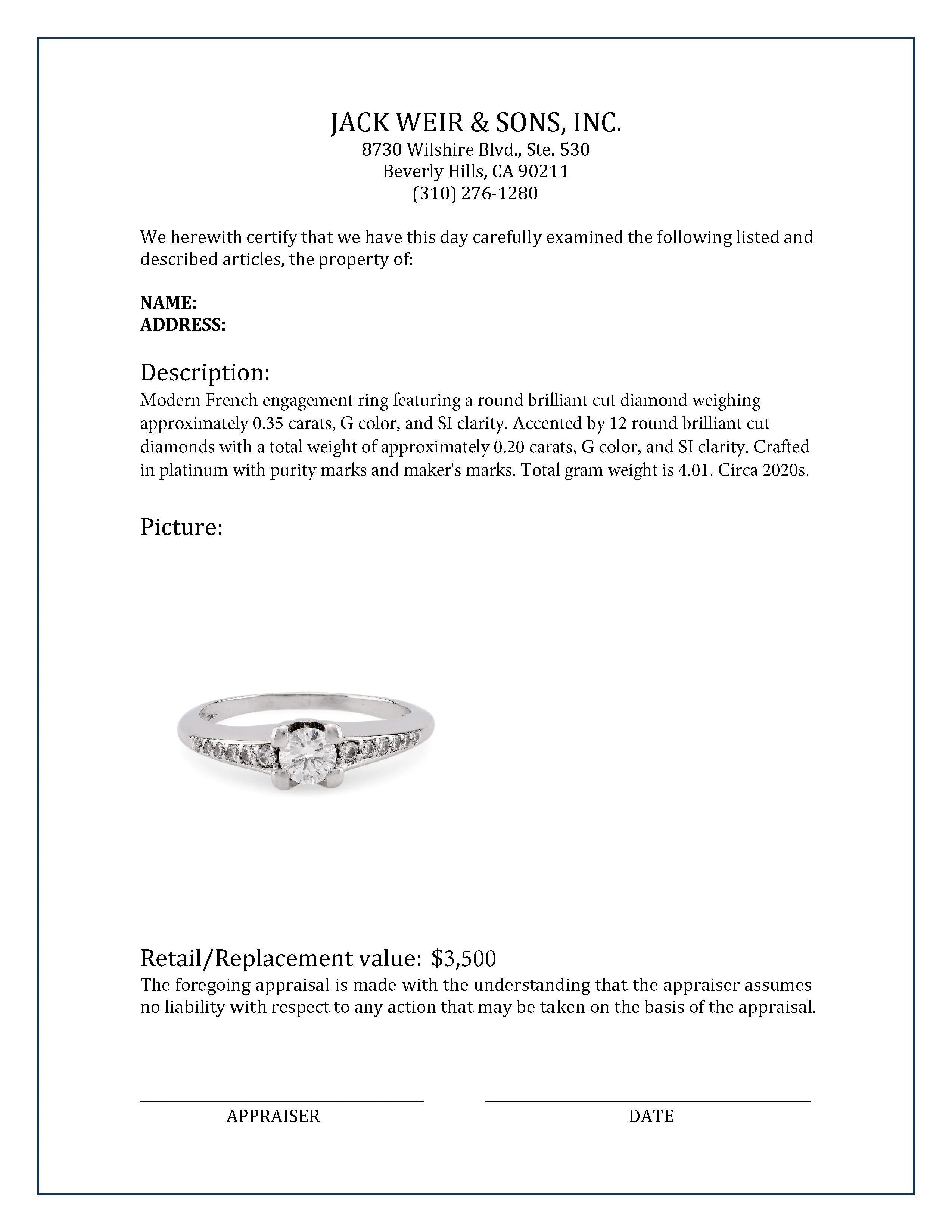 Modern French Diamond Platinum Engagement Ring