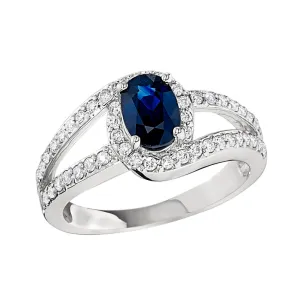 Modern Halo Sapphire and Diamond Ring