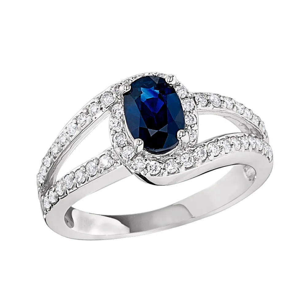 Modern Halo Sapphire and Diamond Ring