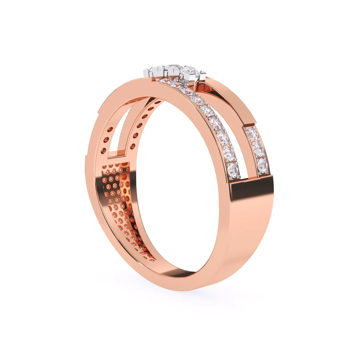 Modern Two Row Pave Three Diamond Ring