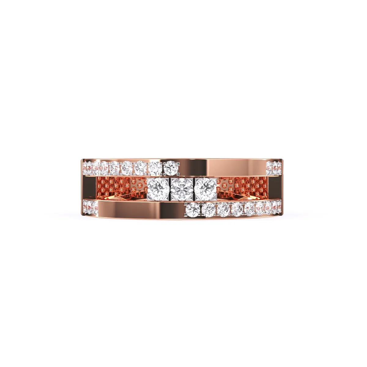 Modern Two Row Pave Three Diamond Ring