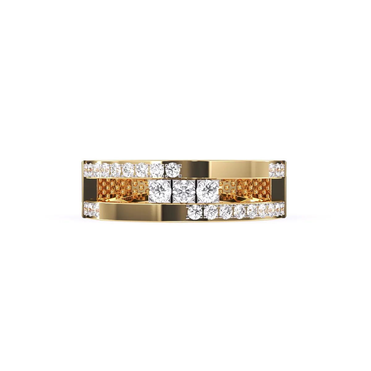 Modern Two Row Pave Three Diamond Ring