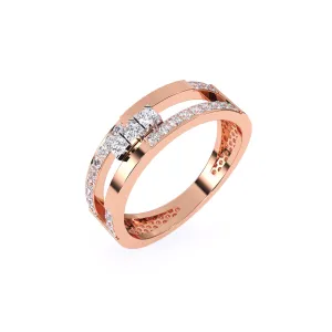Modern Two Row Pave Three Diamond Ring
