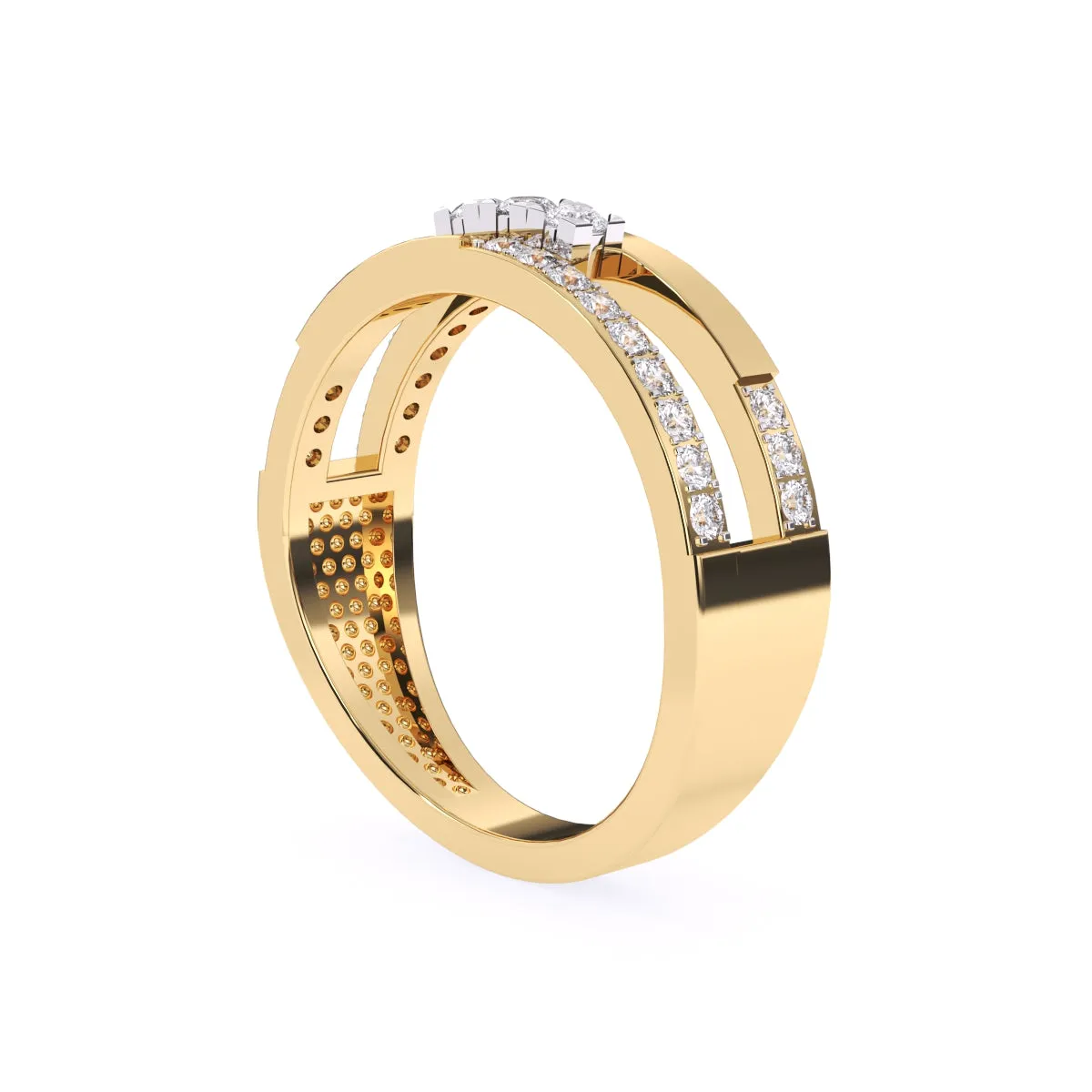 Modern Two Row Pave Three Diamond Ring