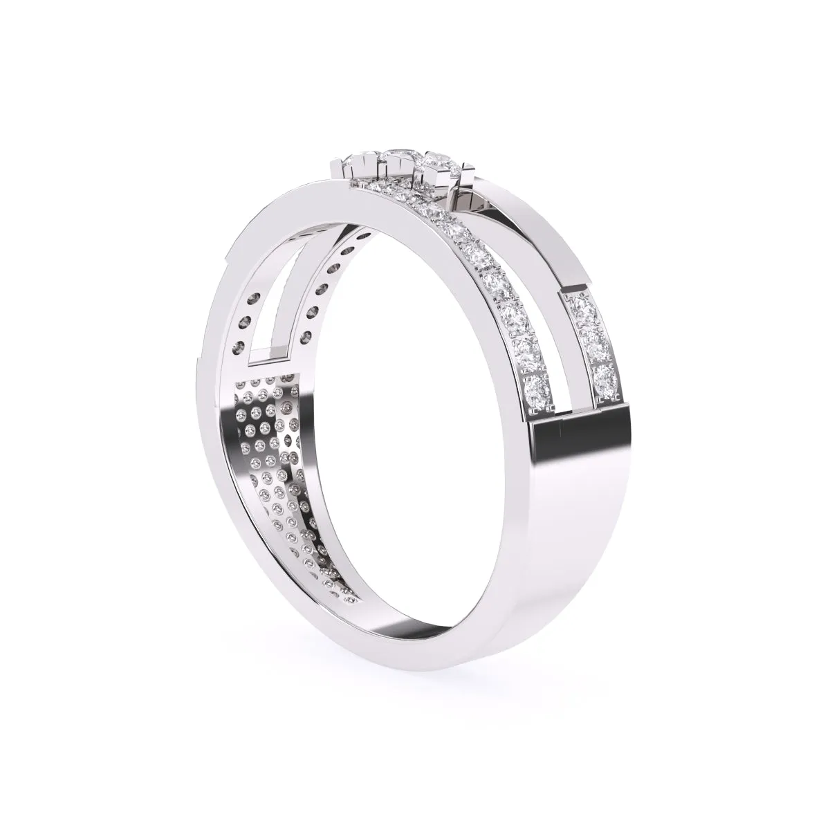 Modern Two Row Pave Three Diamond Ring