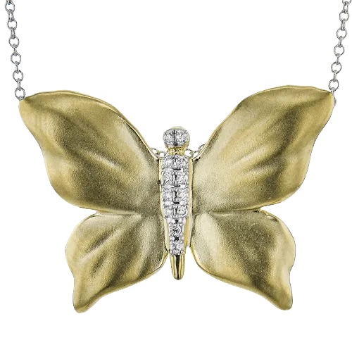 Monarch Butterfly Pendant Necklace in 18k Gold with Diamonds DP278 WHITE 18K X YELLOW