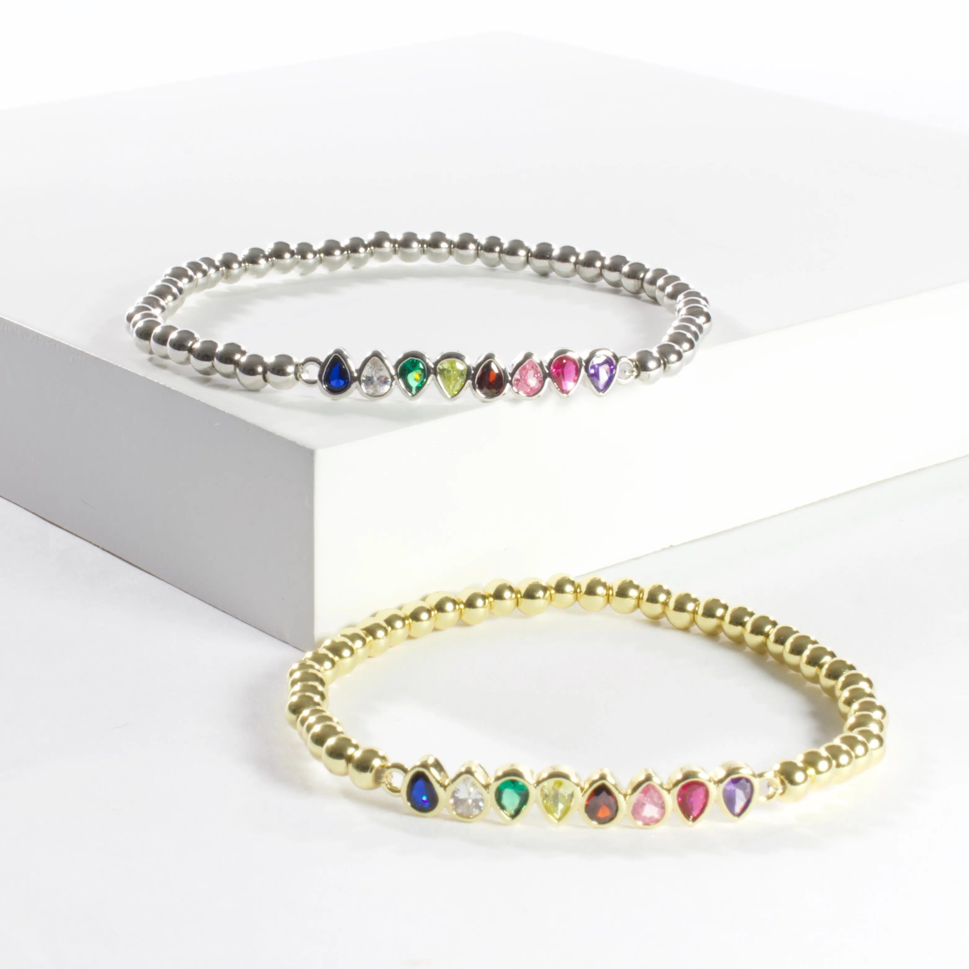 Multi Color CZ Stretch Bracelet - Gold or Silver