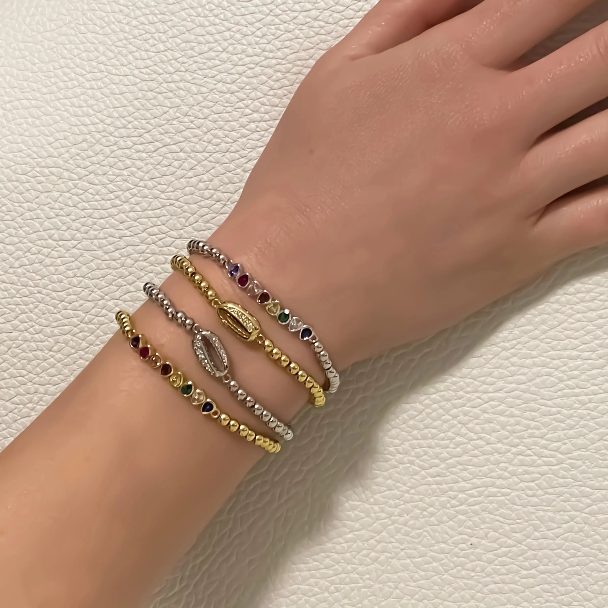 Multi Color CZ Stretch Bracelet - Gold or Silver