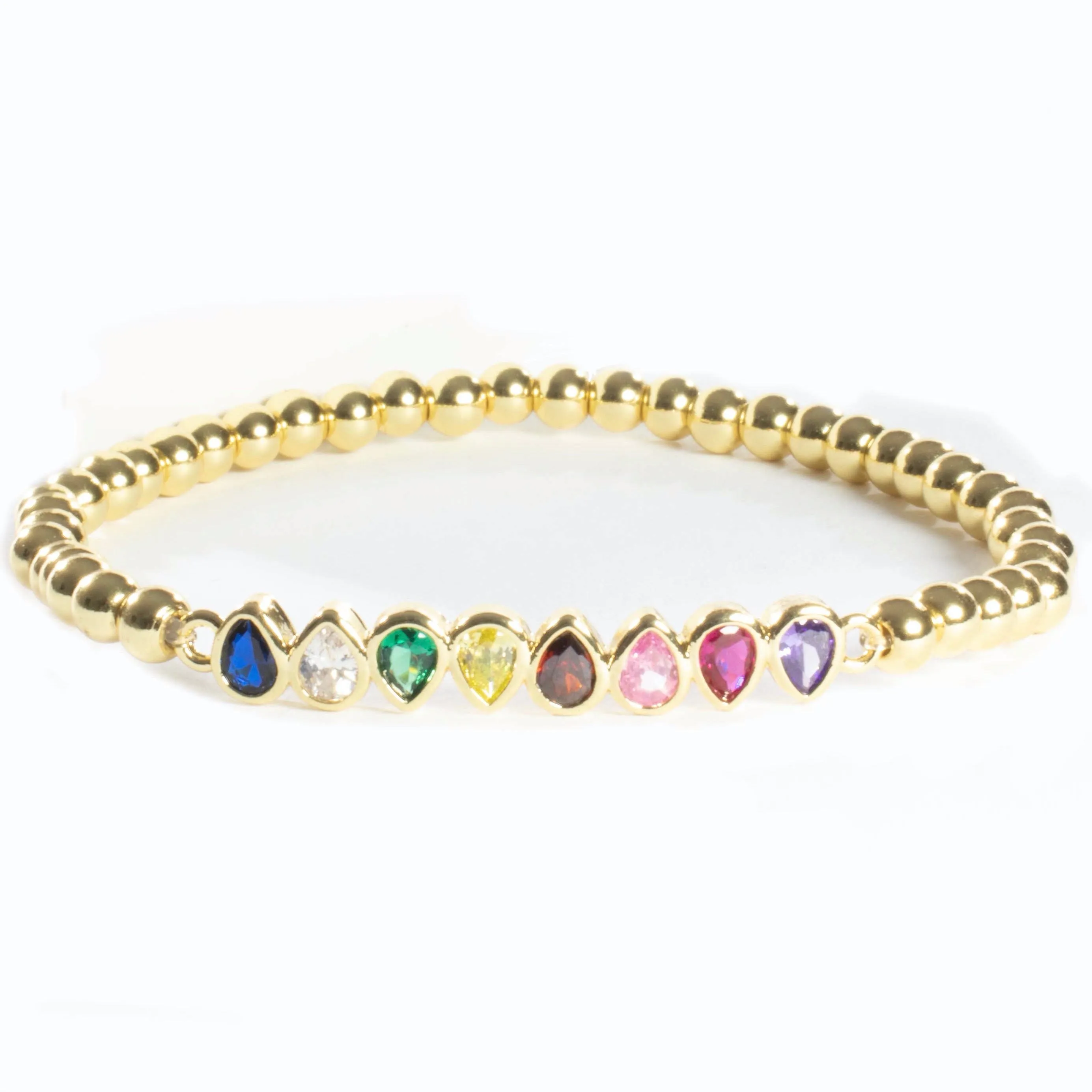 Multi Color CZ Stretch Bracelet - Gold or Silver
