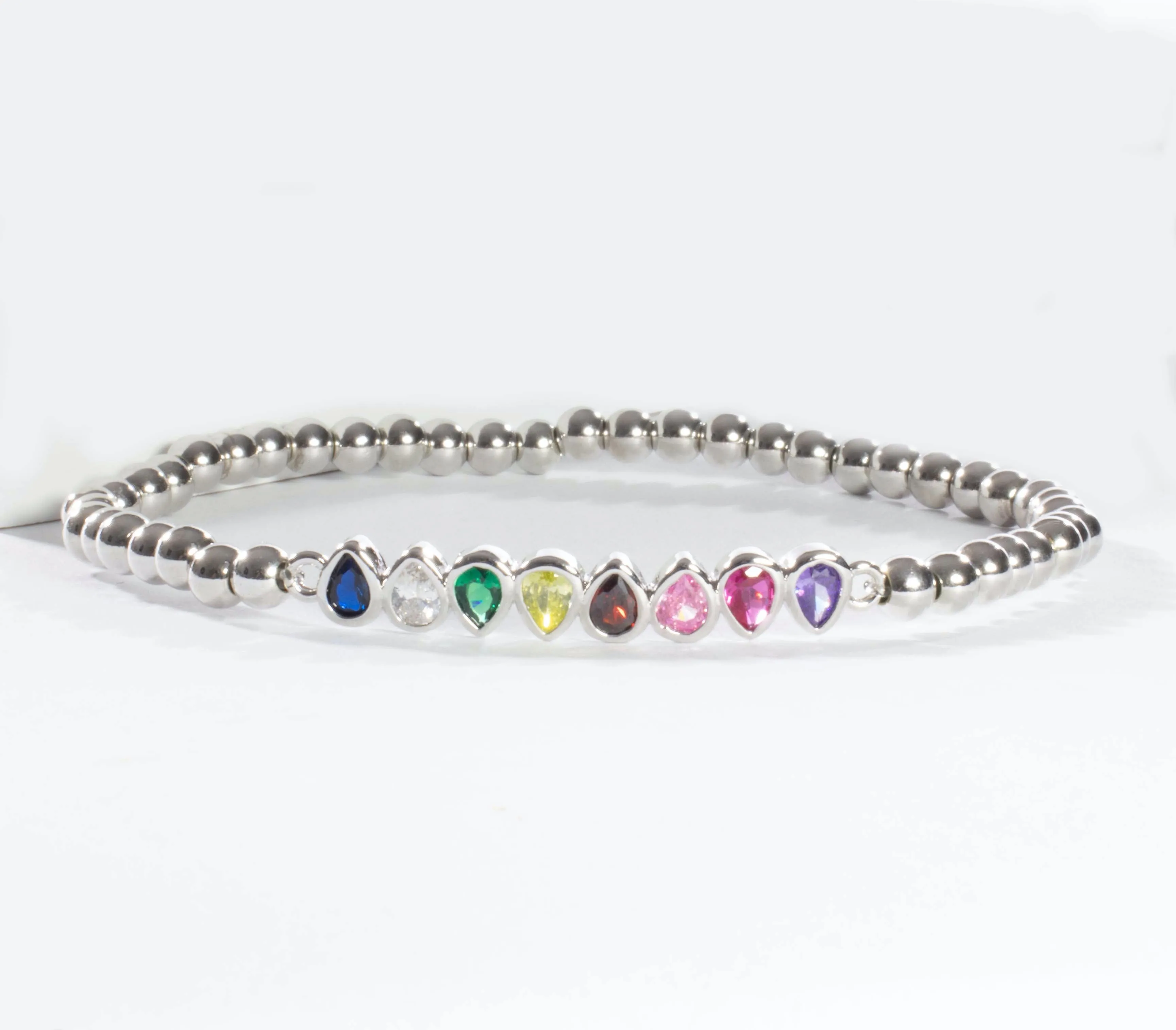 Multi Color CZ Stretch Bracelet - Gold or Silver