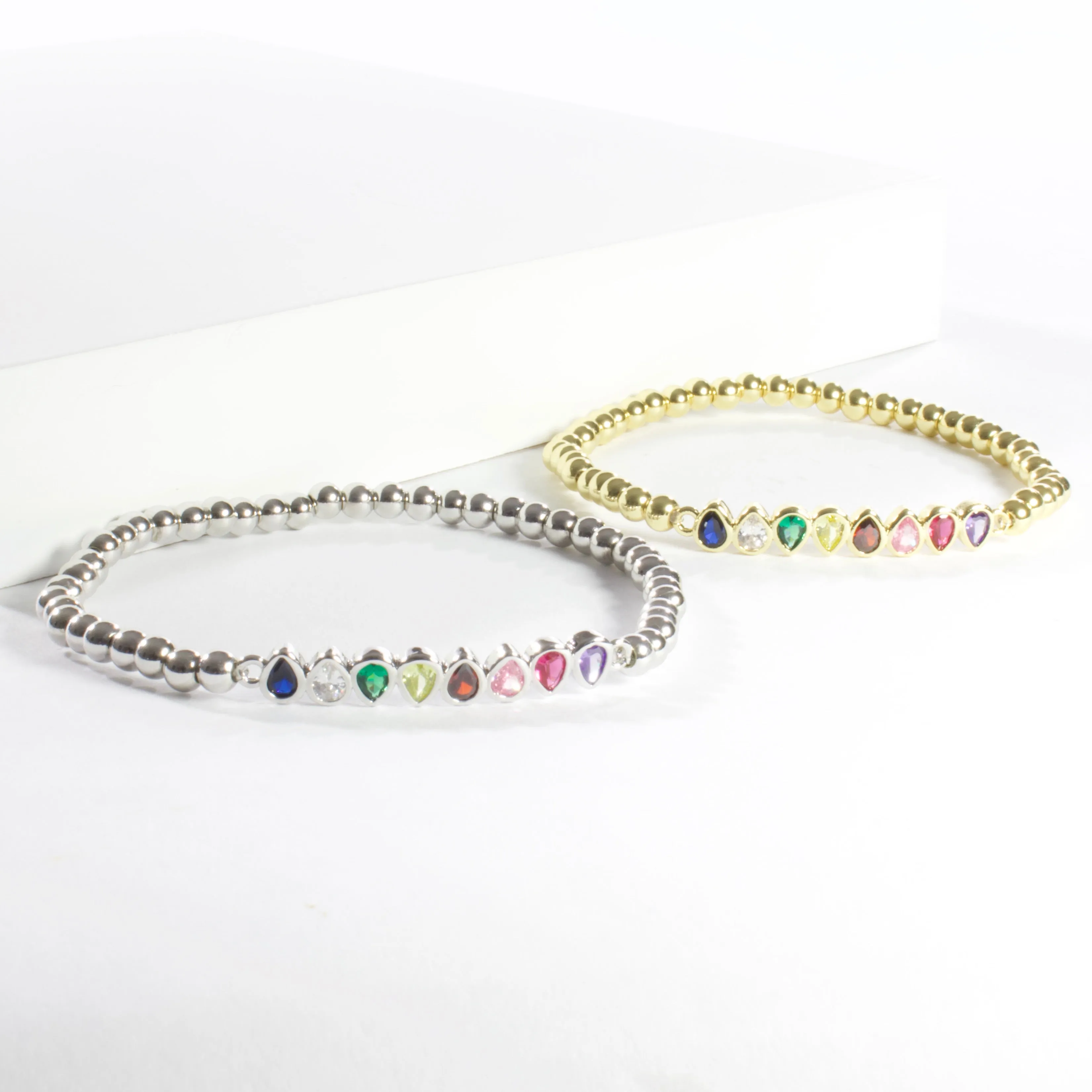 Multi Color CZ Stretch Bracelet - Gold or Silver