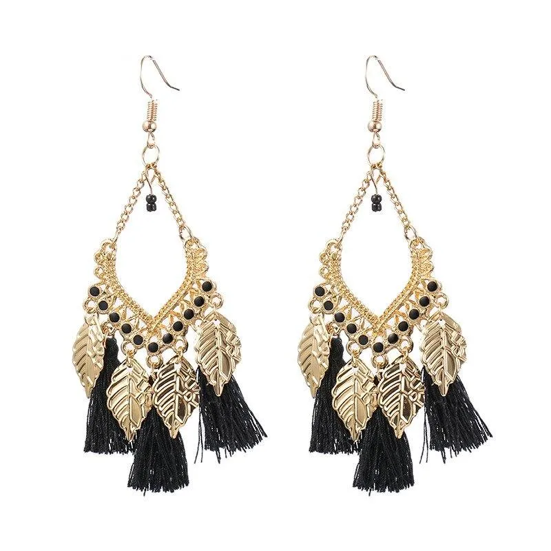 Multicolor Bohemian Trend Leaf Tassel Drop Earrings