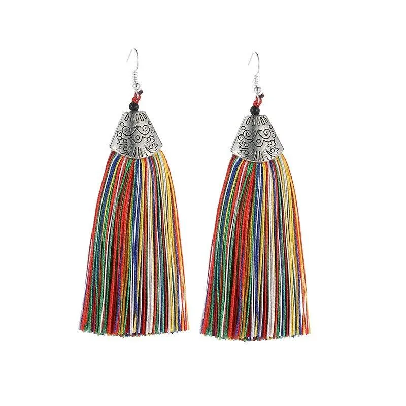 Multicolor Bohemian Trend Leaf Tassel Drop Earrings
