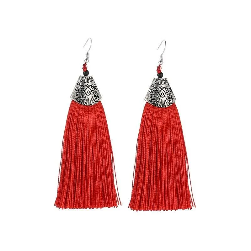 Multicolor Bohemian Trend Leaf Tassel Drop Earrings