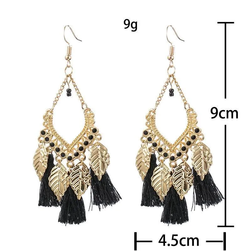 Multicolor Bohemian Trend Leaf Tassel Drop Earrings