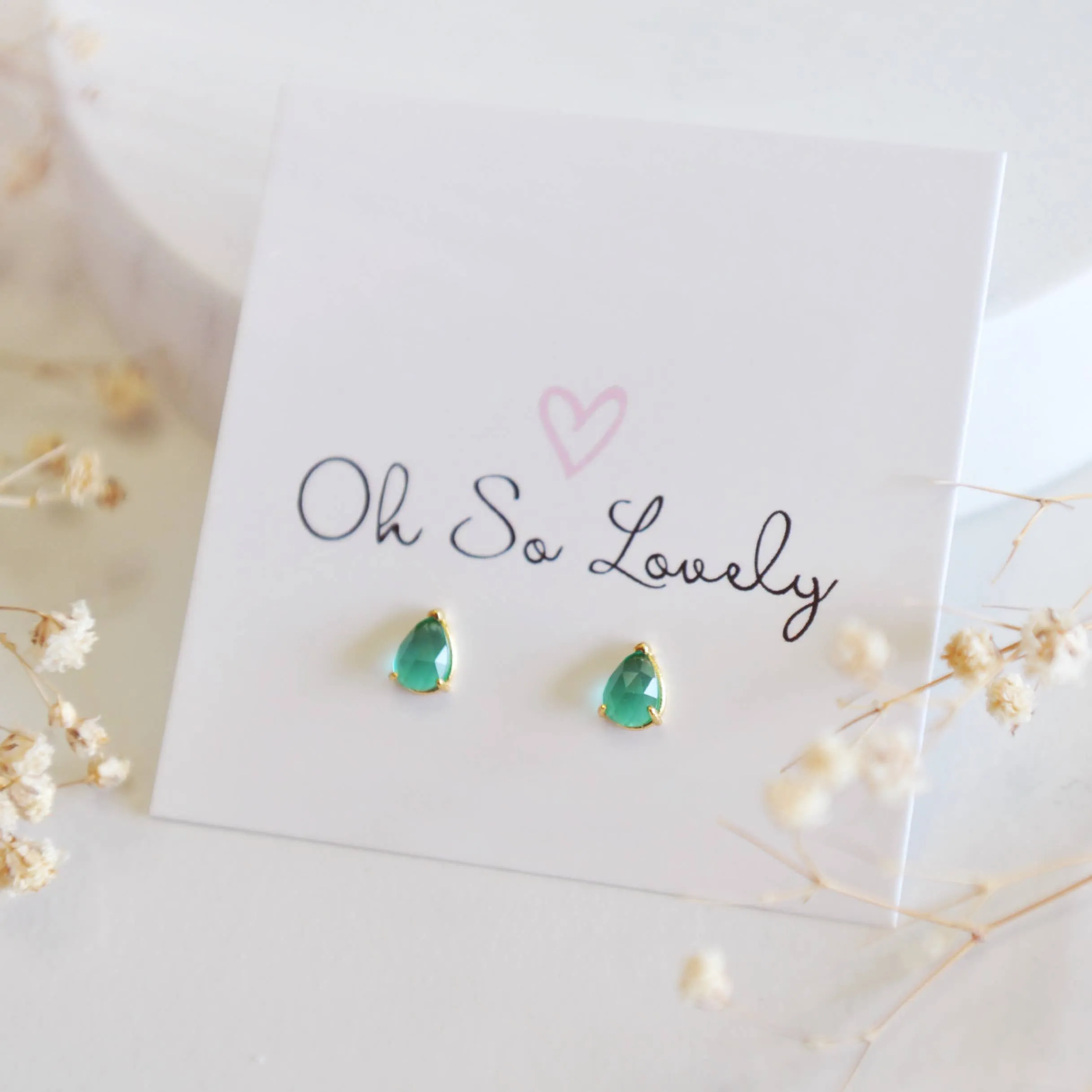 Oh So Lovely Emerald Tear Drop Stud Earrings